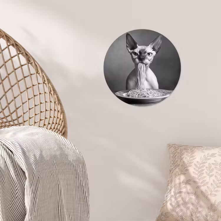 Behangcirkel - Sphynx - Kat - Dieren - Humor - Spaghetti - Zwart Wit — 5