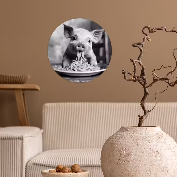Behangcirkel - Varken - Schattig - Spaghetti - Zwart wit - Dier — 2