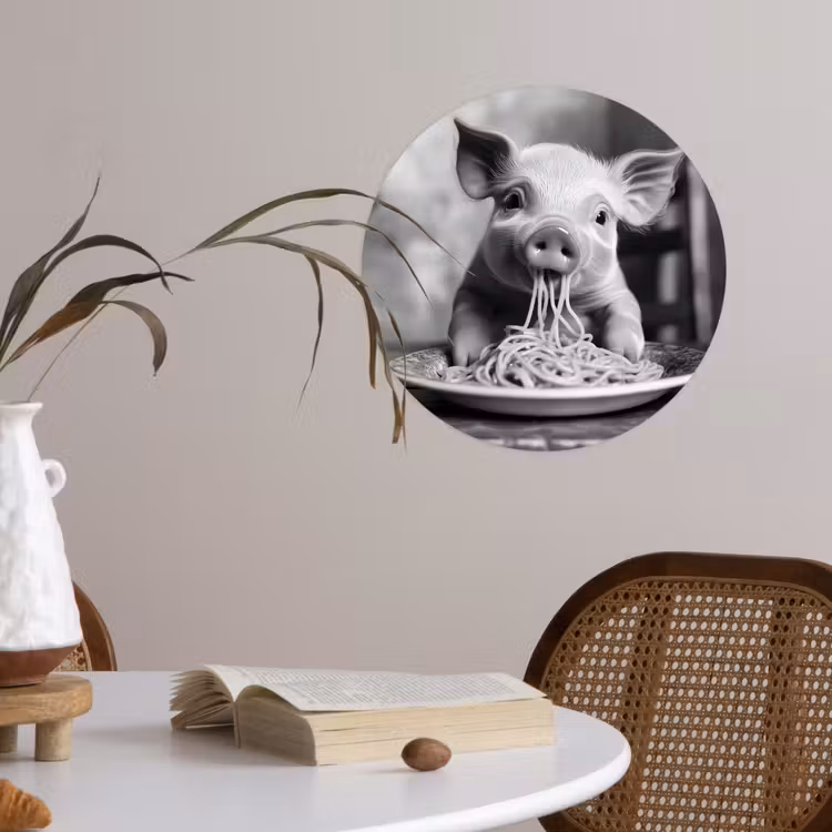 Behangcirkel - Varken - Schattig - Spaghetti - Zwart wit - Dier — 4
