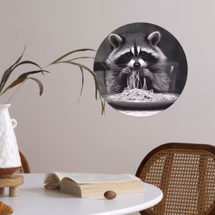 Behangcirkel - Wasbeer - Cute - Pasta - Tafelkleed - Zwart - Wit — 4