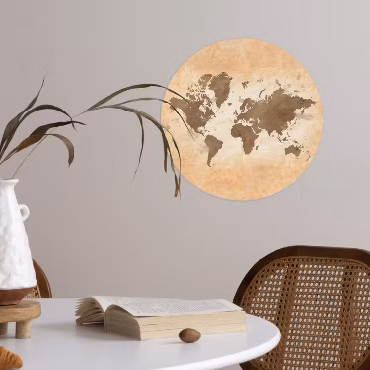 Behangcirkel - Wereldkaart - Beige - Bruin — 4
