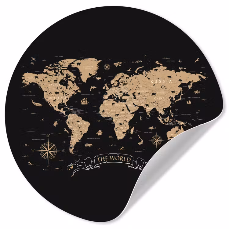 Behangcirkel - Wereldkaart - Beige - Zwart — 1