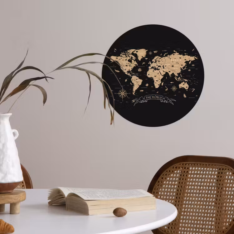 Behangcirkel - Wereldkaart - Beige - Zwart — 4