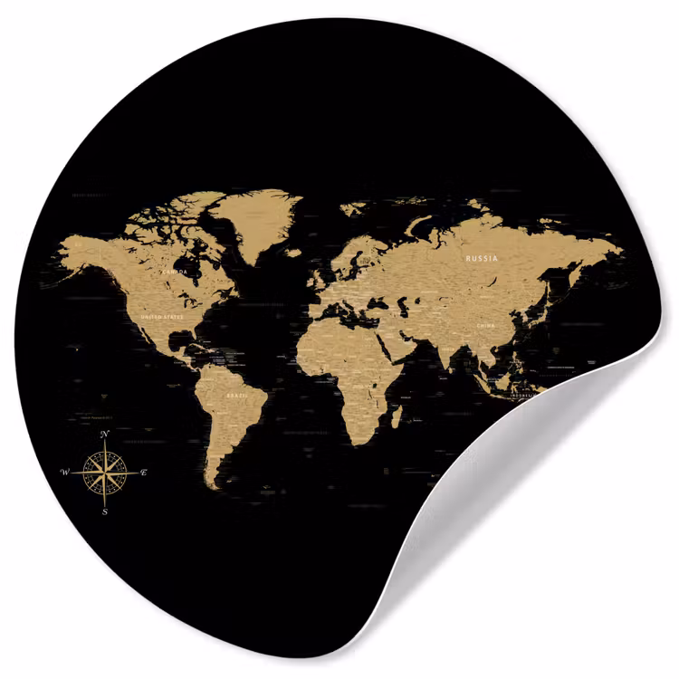 Behangcirkel - Wereldkaart - Beige - Zwart — 1
