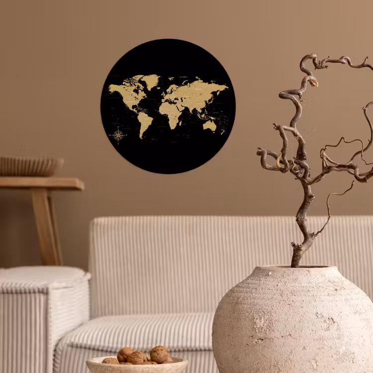 Behangcirkel - Wereldkaart - Beige - Zwart — 2
