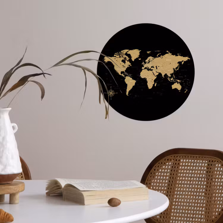 Behangcirkel - Wereldkaart - Beige - Zwart — 4