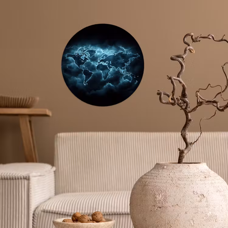 Behangcirkel - Wereldkaart - Bliksem - Blauw — 2