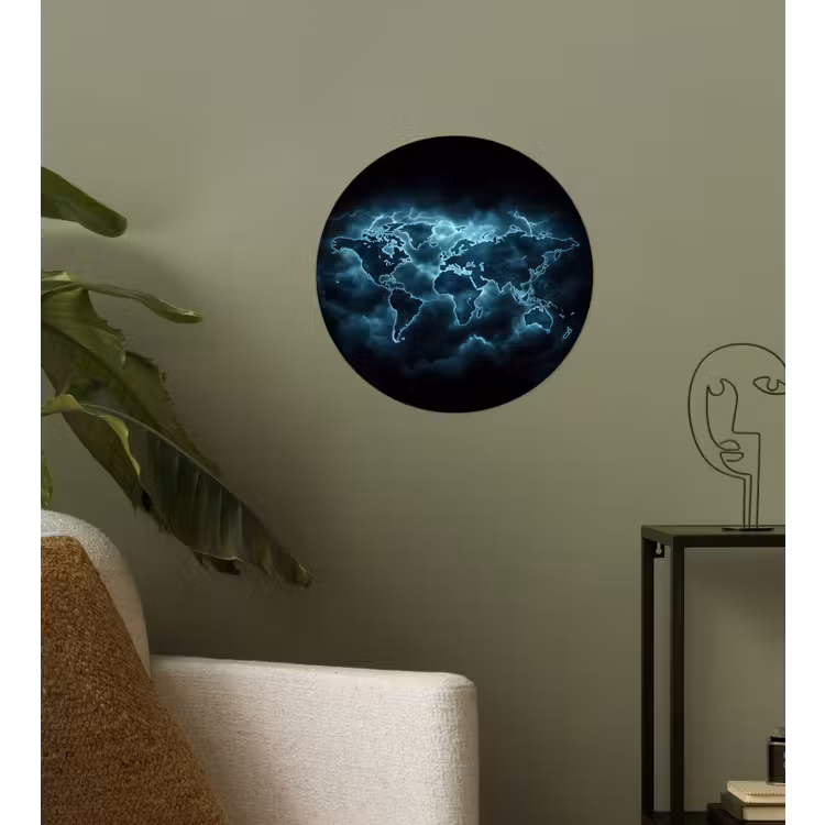 Behangcirkel - Wereldkaart - Bliksem - Blauw — 3