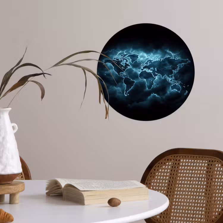 Behangcirkel - Wereldkaart - Bliksem - Blauw — 4