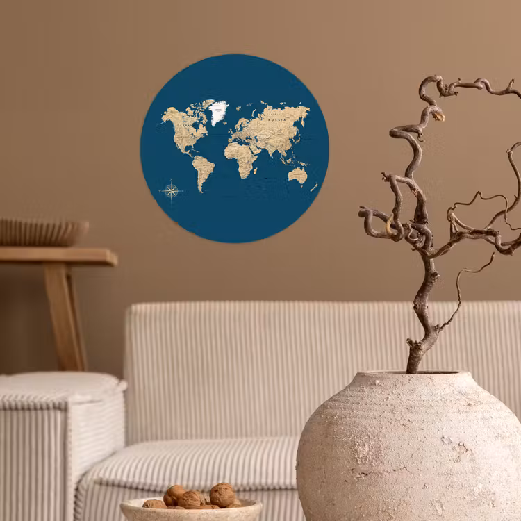 Behangcirkel - Wereldkaart - Donkerblauw - Beige — 2