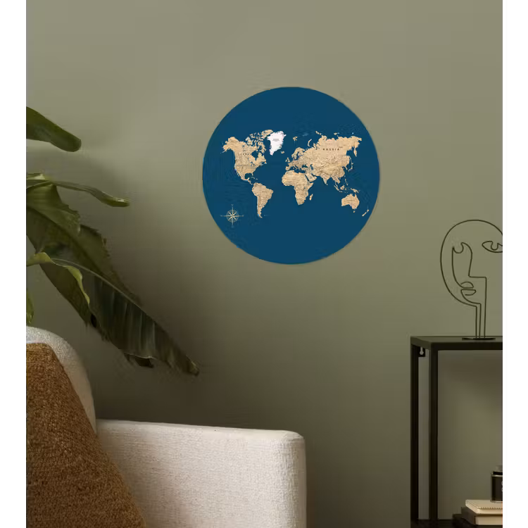 Behangcirkel - Wereldkaart - Donkerblauw - Beige — 3