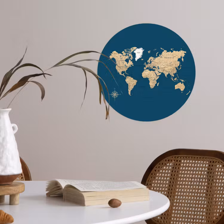 Behangcirkel - Wereldkaart - Donkerblauw - Beige — 4