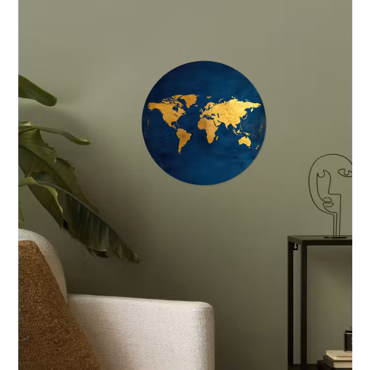 Behangcirkel - Wereldkaart - Goud - Donkerblauw — 3