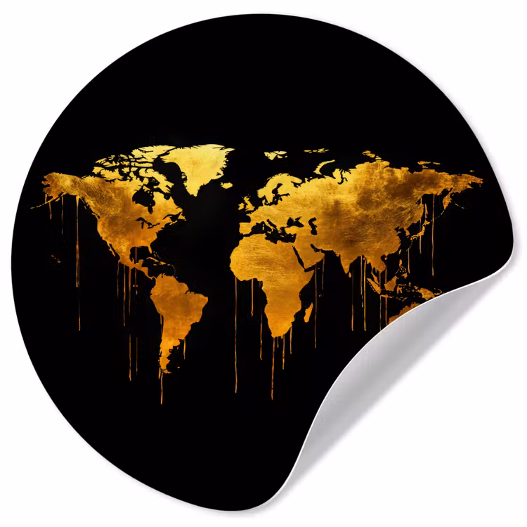 Behangcirkel - Wereldkaart - Goud - Druipen - Zwart — 1