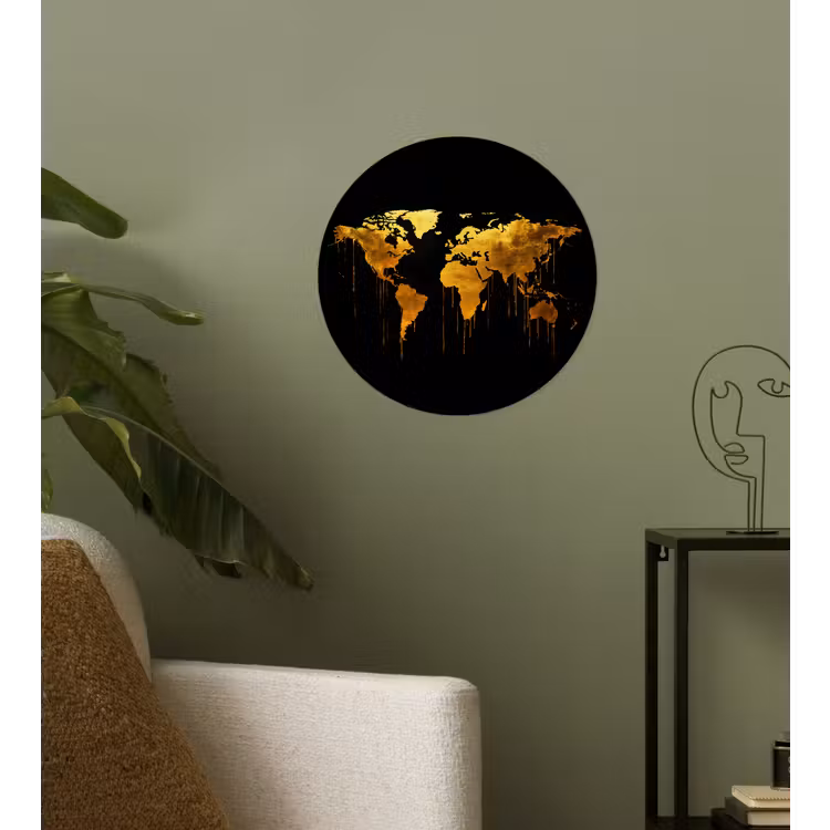 Behangcirkel - Wereldkaart - Goud - Druipen - Zwart — 3