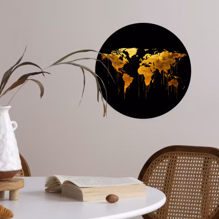 Behangcirkel - Wereldkaart - Goud - Druipen - Zwart — 4