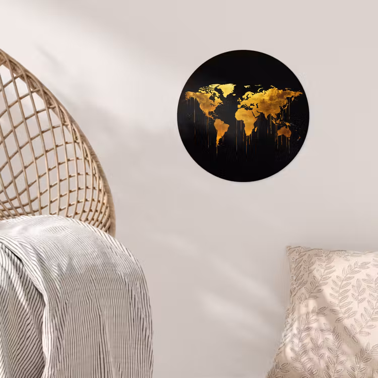 Behangcirkel - Wereldkaart - Goud - Druipen - Zwart — 5