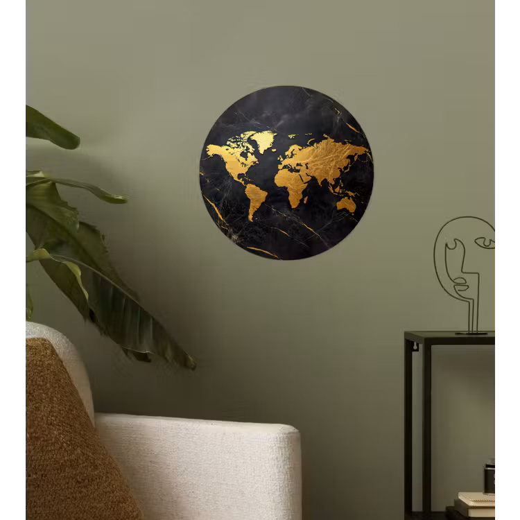 Behangcirkel - Wereldkaart - Goud - Marmer — 3