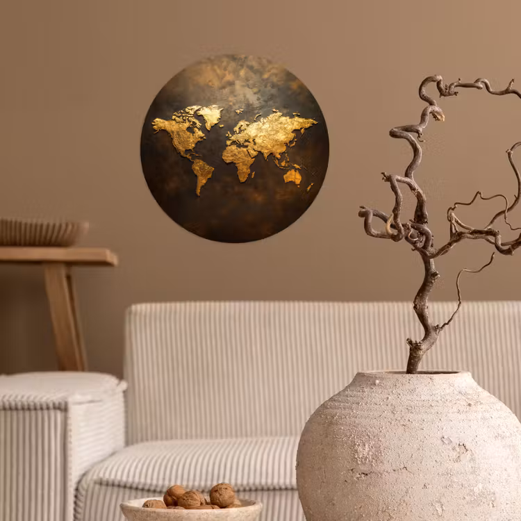 Behangcirkel - Wereldkaart - Goud - Roest — 2