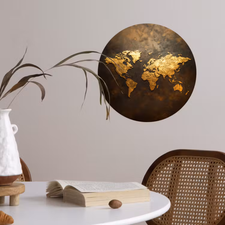 Behangcirkel - Wereldkaart - Goud - Roest — 4