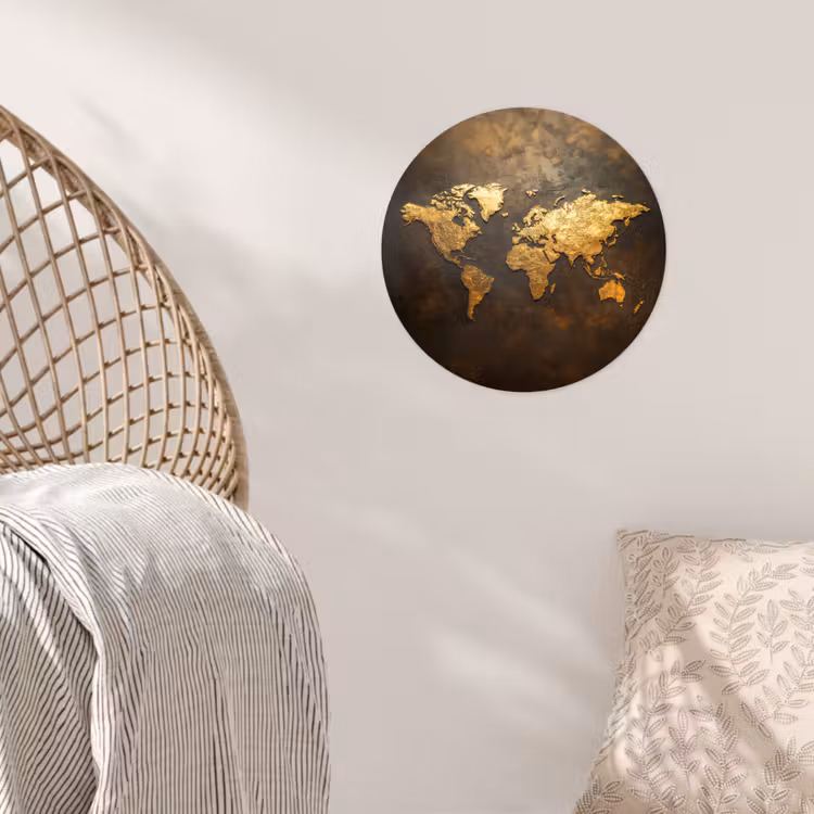 Behangcirkel - Wereldkaart - Goud - Roest — 5