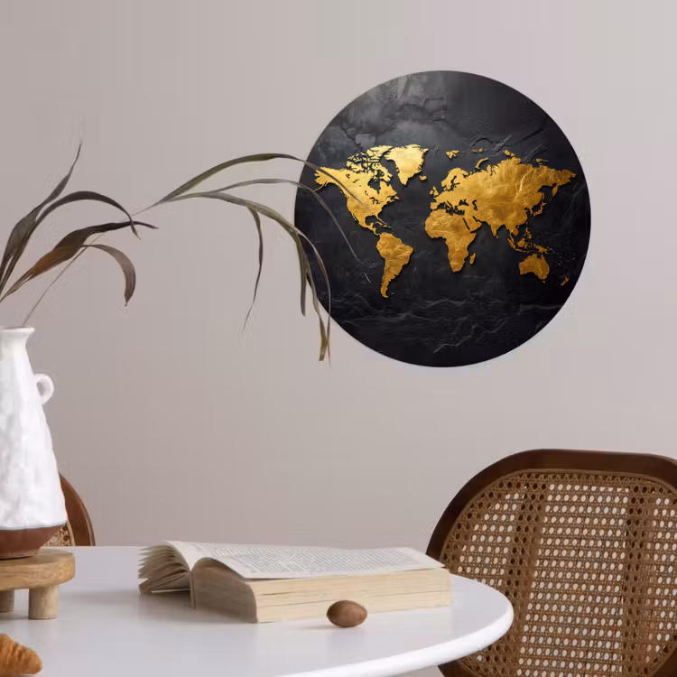 Behangcirkel - Wereldkaart - Goud - Steen — 4