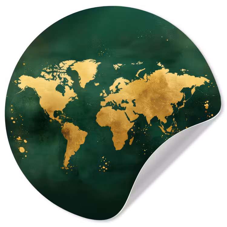 Behangcirkel - Wereldkaart - Groen - Goud — 1