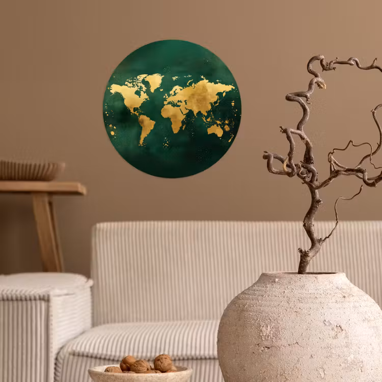 Behangcirkel - Wereldkaart - Groen - Goud — 2