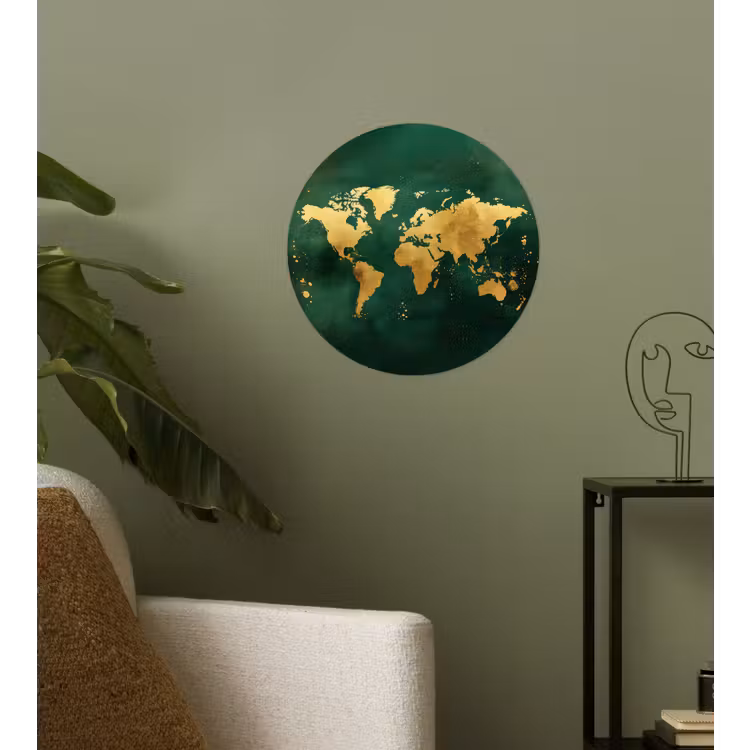 Behangcirkel - Wereldkaart - Groen - Goud — 3