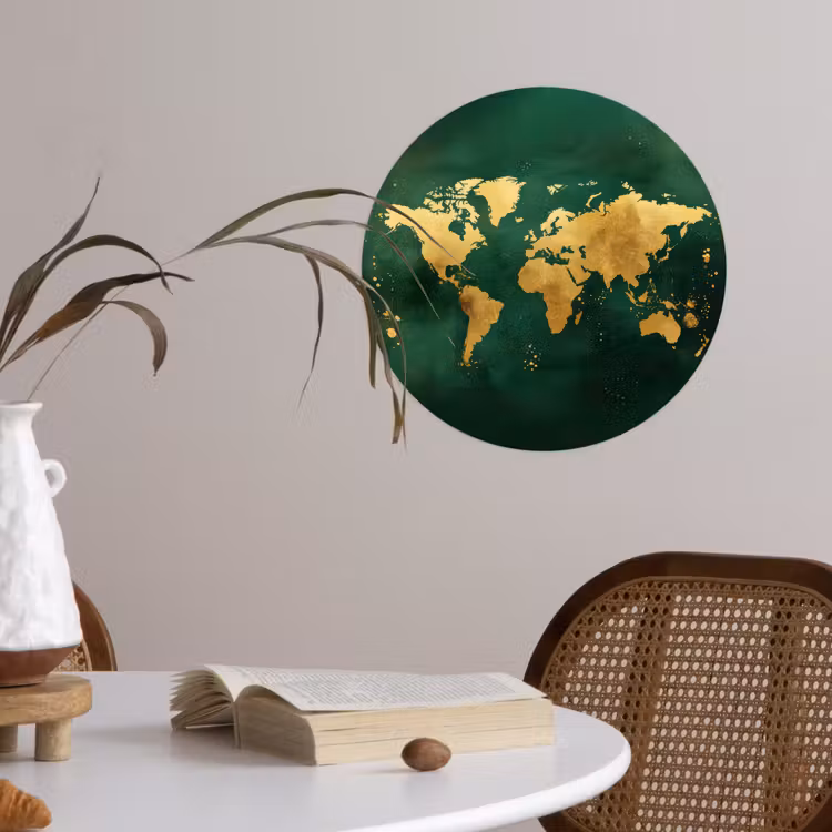 Behangcirkel - Wereldkaart - Groen - Goud — 4