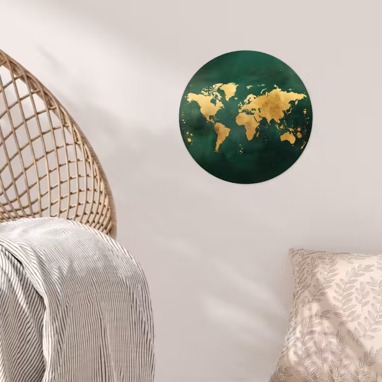 Behangcirkel - Wereldkaart - Groen - Goud — 5