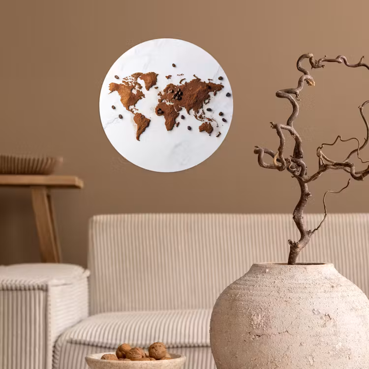 Behangcirkel - Wereldkaart - Koffie - Marmer — 2