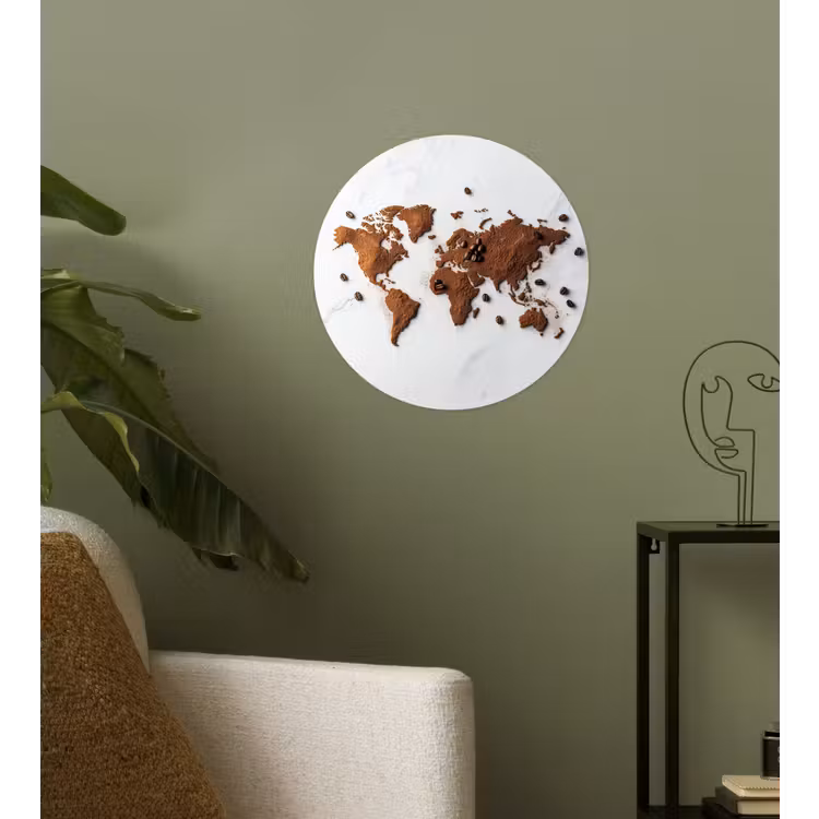 Behangcirkel - Wereldkaart - Koffie - Marmer — 3