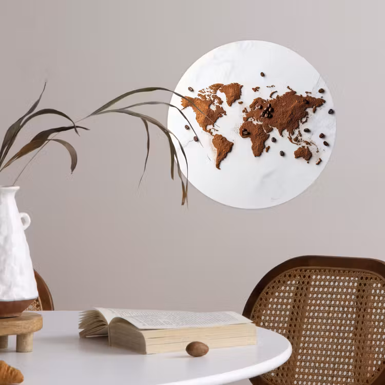 Behangcirkel - Wereldkaart - Koffie - Marmer — 4