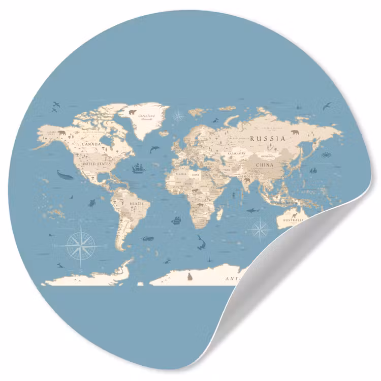 Behangcirkel - Wereldkaart - Oceaan - Realistisch - Blauw — 1