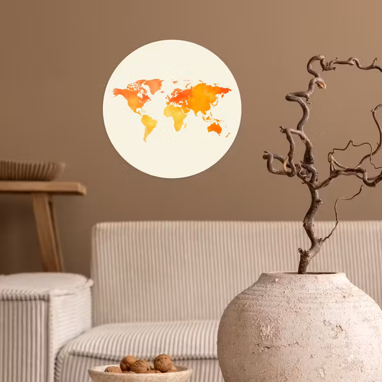 Behangcirkel - Wereldkaart - Oranje - Kleurrijk — 2