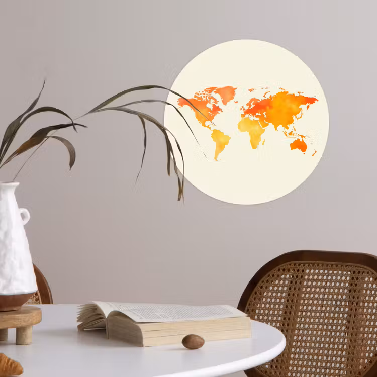 Behangcirkel - Wereldkaart - Oranje - Kleurrijk — 4