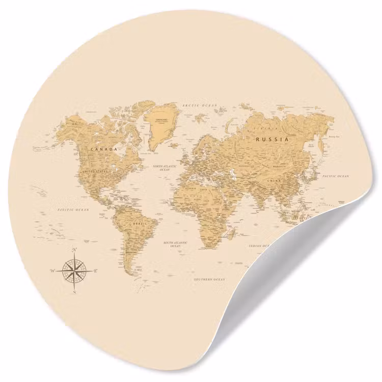 Behangcirkel - Wereldkaart - Realistisch - Beige — 1