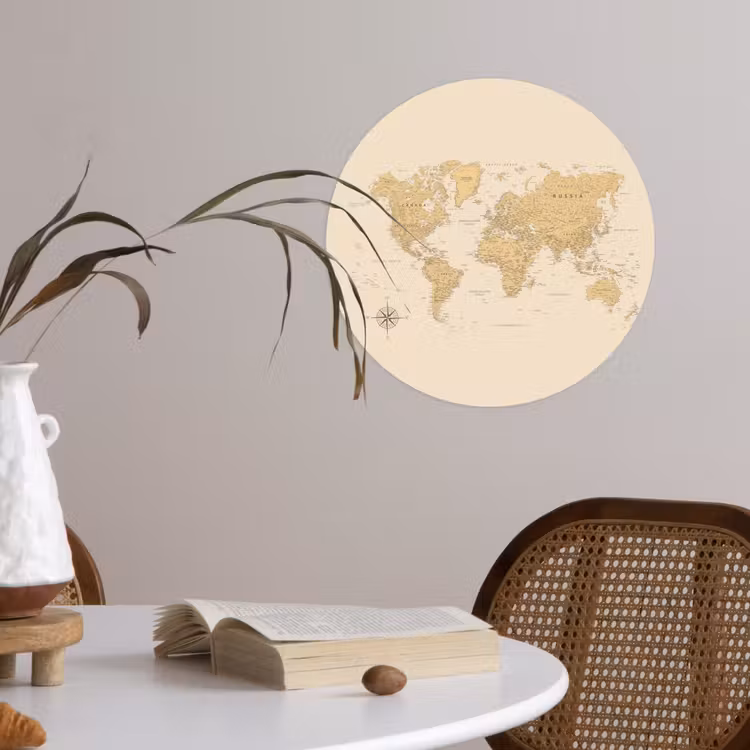 Behangcirkel - Wereldkaart - Realistisch - Beige — 4