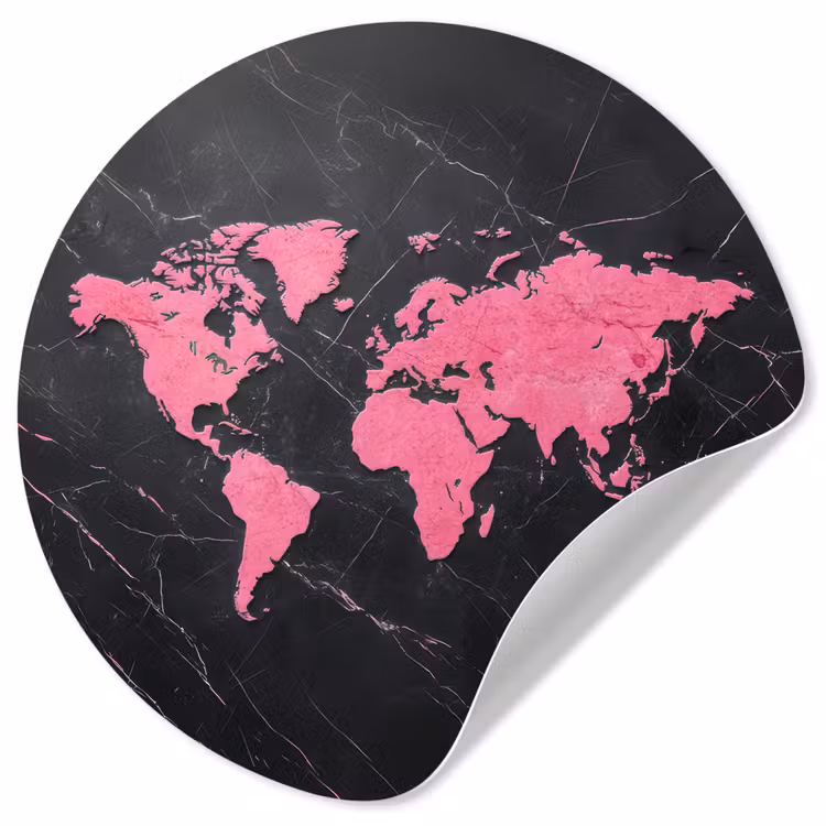 Behangcirkel - Wereldkaart - Roze - Marmer — 1