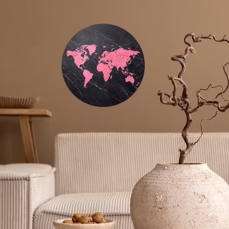 Behangcirkel - Wereldkaart - Roze - Marmer — 2