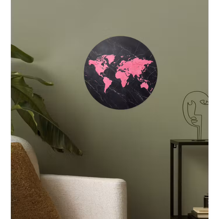 Behangcirkel - Wereldkaart - Roze - Marmer — 3