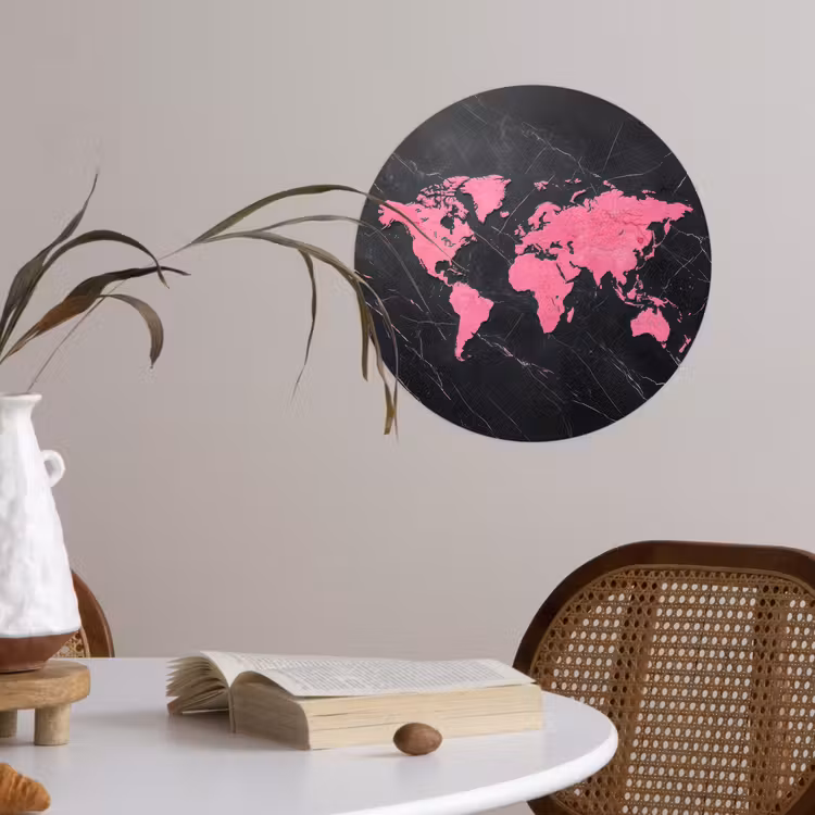 Behangcirkel - Wereldkaart - Roze - Marmer — 4