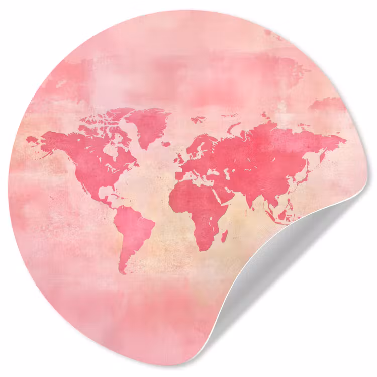 Behangcirkel - Wereldkaart - Roze - Vaag — 1