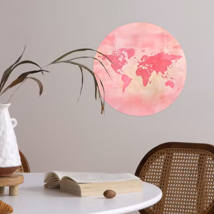 Behangcirkel - Wereldkaart - Roze - Vaag — 4