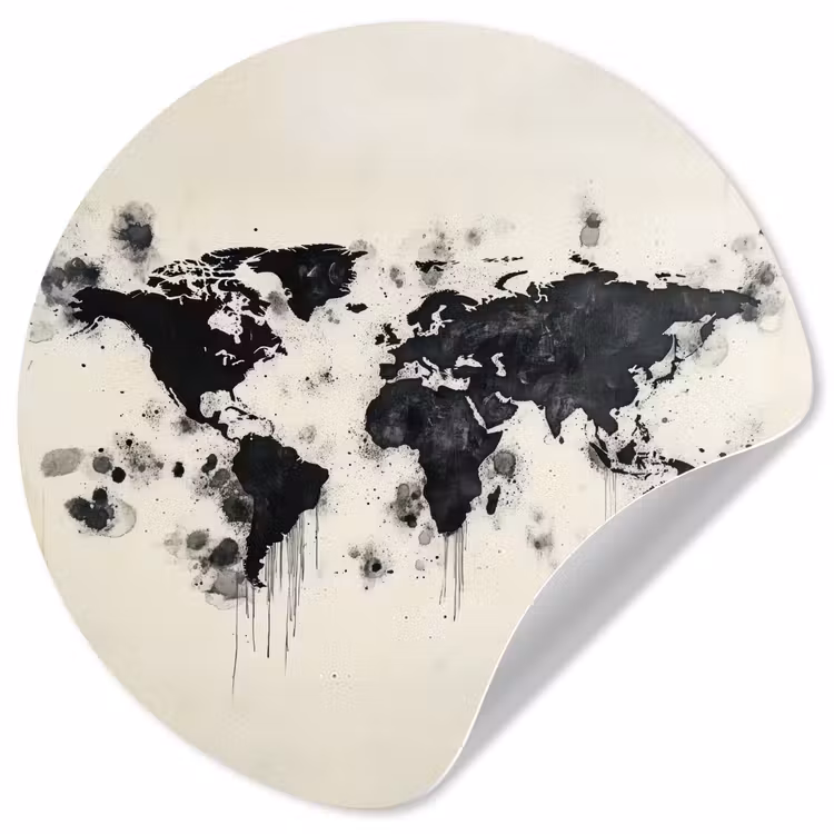 Behangcirkel - Wereldkaart - Zwart - Inkt — 1
