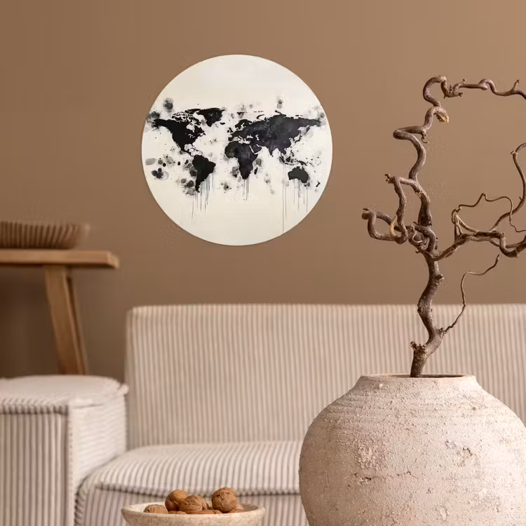 Behangcirkel - Wereldkaart - Zwart - Inkt — 2