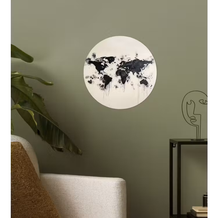Behangcirkel - Wereldkaart - Zwart - Inkt — 3
