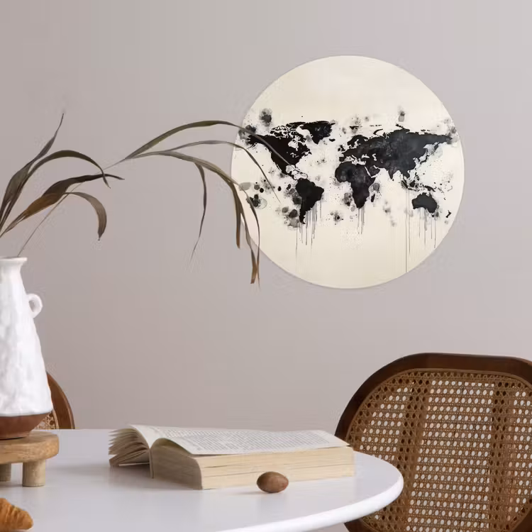 Behangcirkel - Wereldkaart - Zwart - Inkt — 4