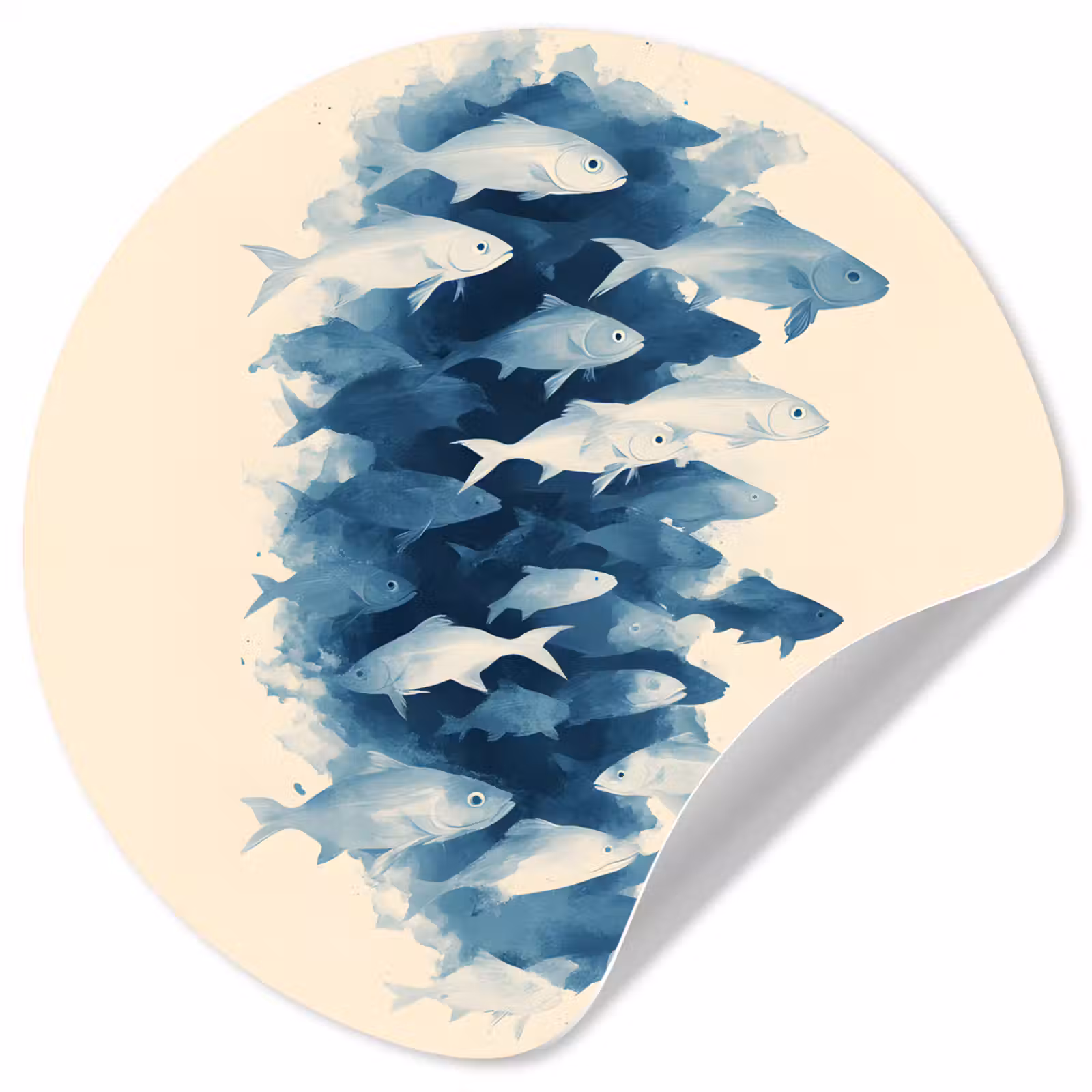 Behangcirkel - Vissen - Minimalistisch - Blauw — 1